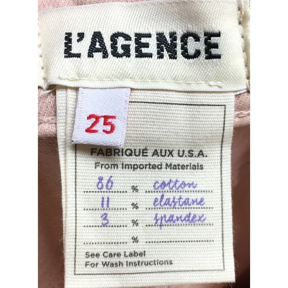 L'Agence Jeans Women's Size 25 Petal Pink Coated Josie Skinny Side Seam Slit